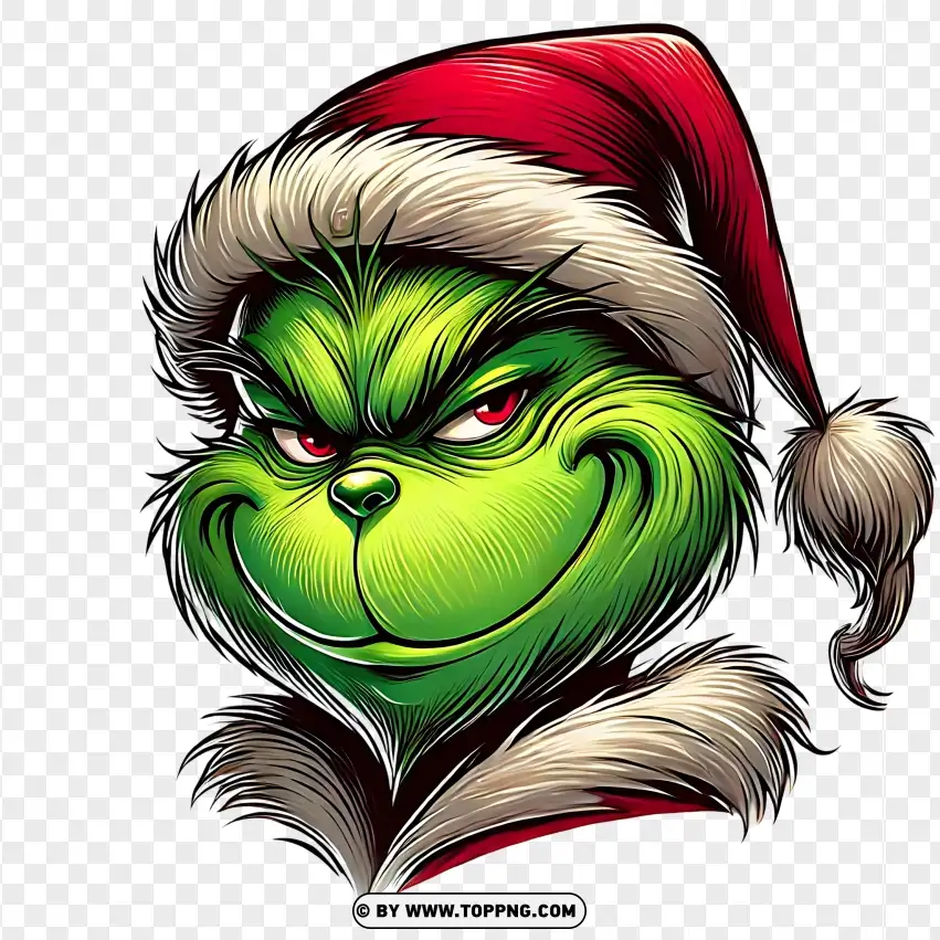 Grinch In Santa Hat With Angry Expression PNG Transparent Background