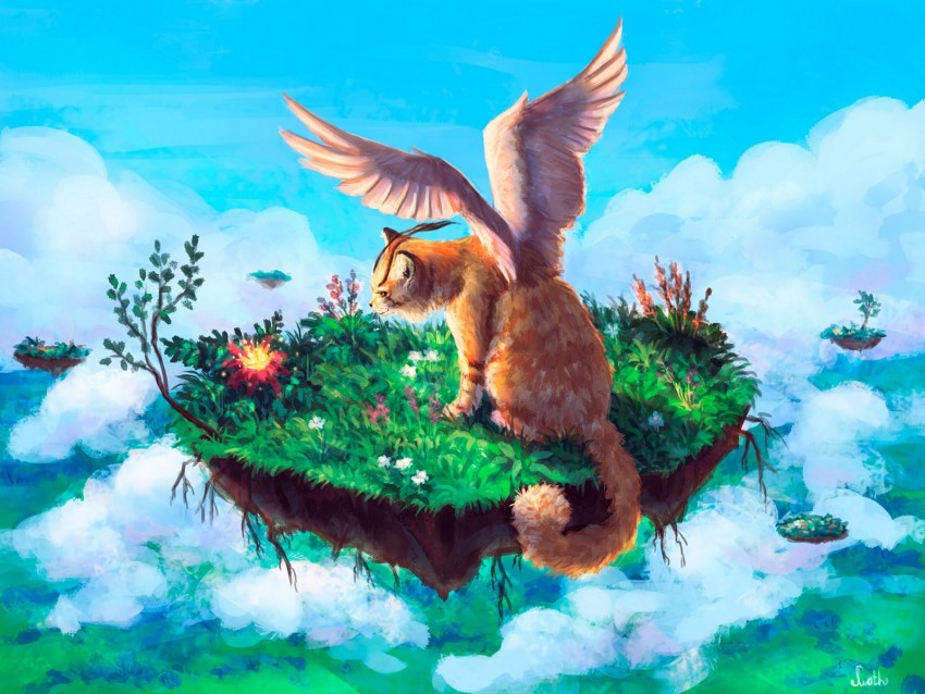 animal, fantasy, art, cat, wings