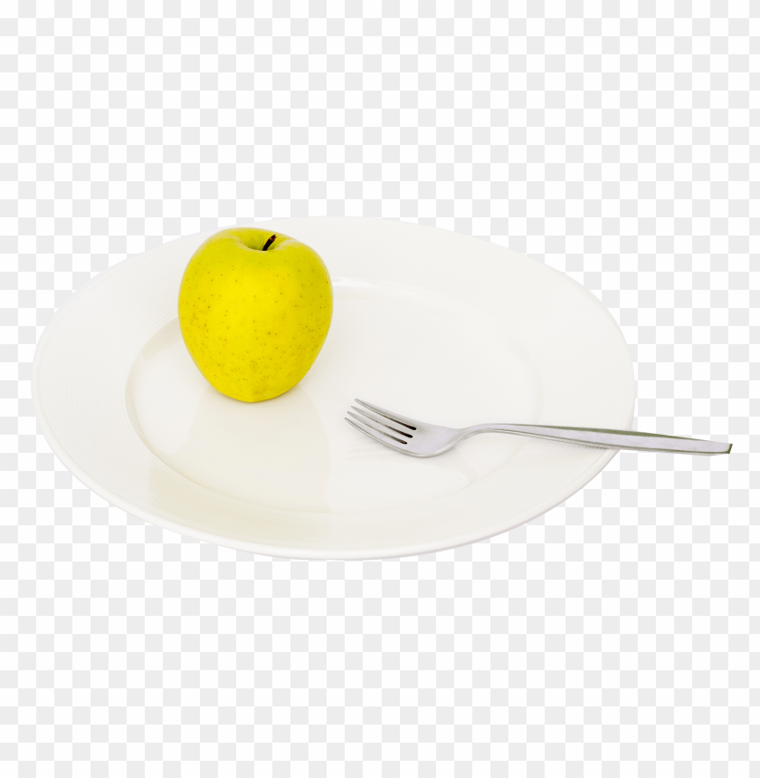 apple, fork, plate, green, object, fruit