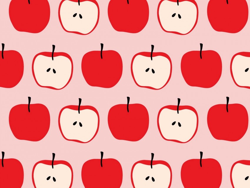 Apples Red Pattern Fruit Halves Whole Background