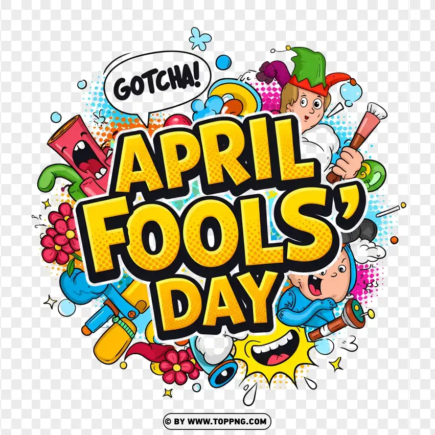 April Fools Day Colorful Doodle Design PNG Transparent Background