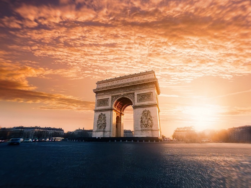 Arc De Triomphe Architecture Clouds Paris France Background