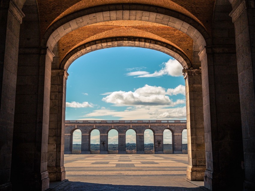 arch, columns, architecture, building, stone