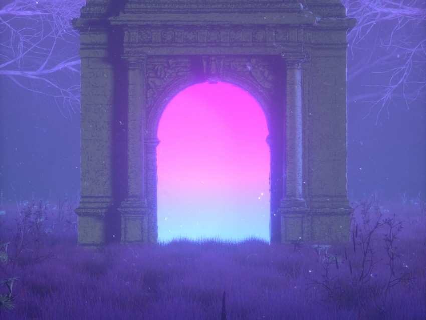 arch, portal, glow, architecture, stone