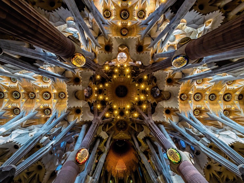 architecture, interior, modern, ceiling, columns, sagrada familia, barcelona