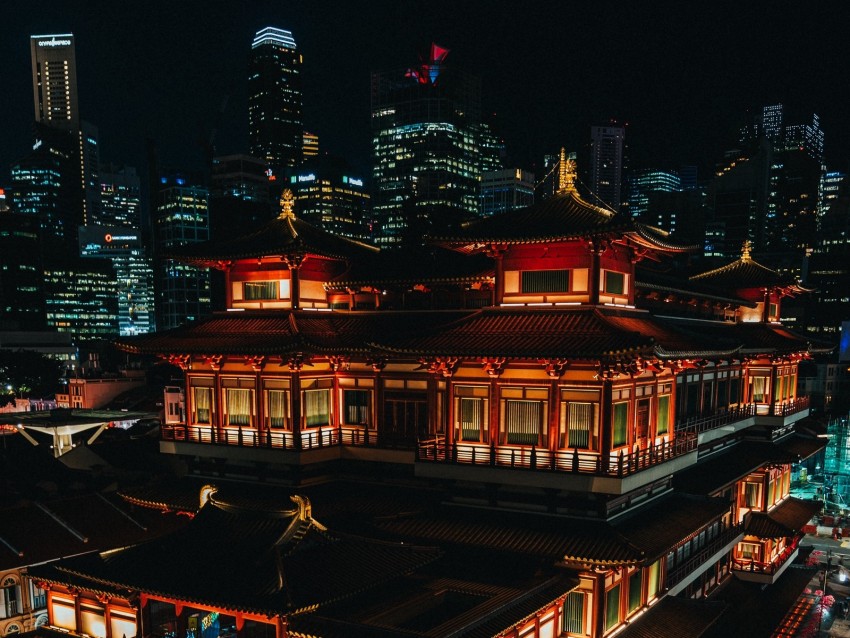 architecture, night city, lighting, aerial view