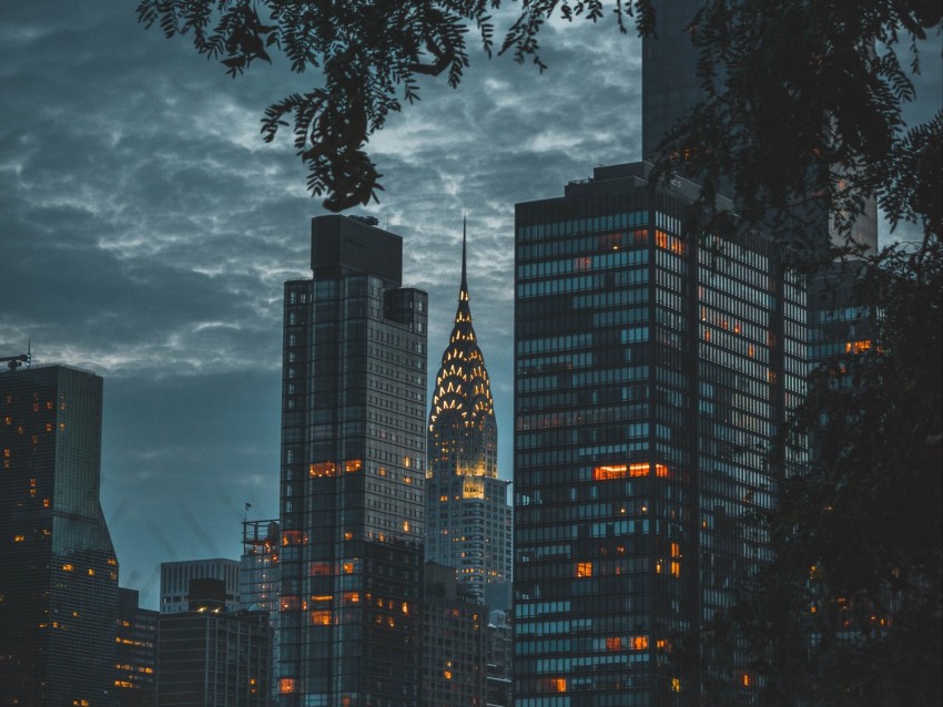 architecture, night city, twilight, new york, usa