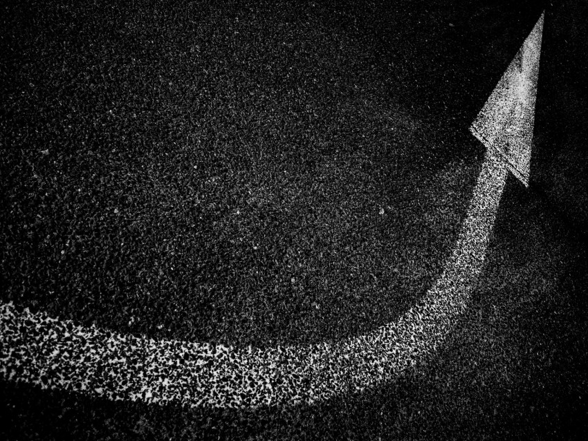 arrow, asphalt, bw, paint, marking