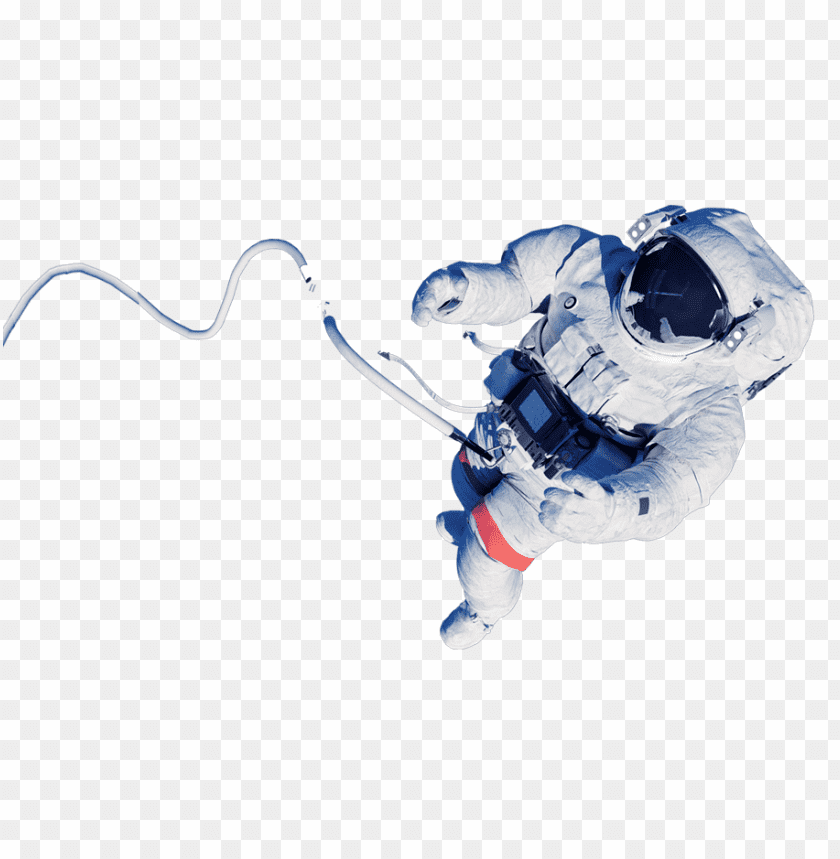 An astronaut floating in space with a tethered cable PNG