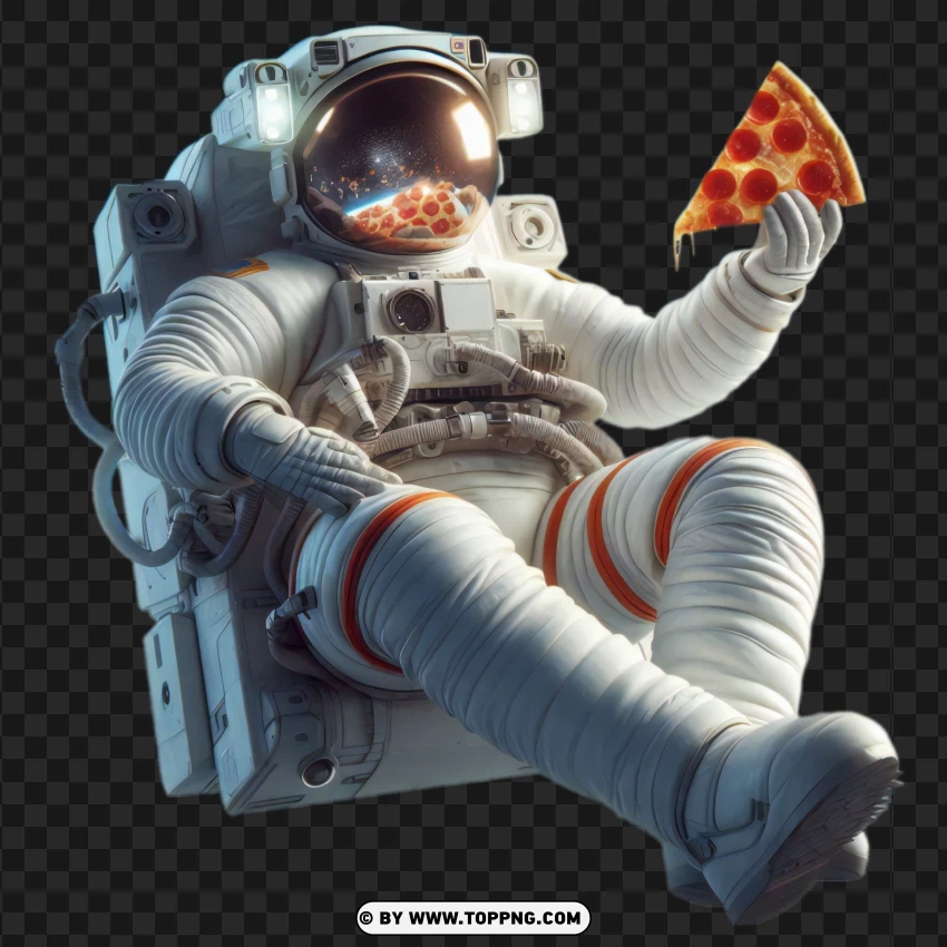 Astronaut floating with a slice of pizza in space png