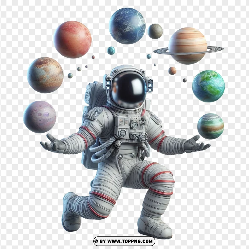 Astronaut Juggling Planets in Space png