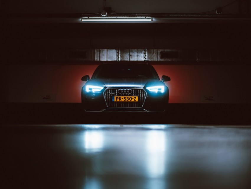 audi, front view, headlights, light