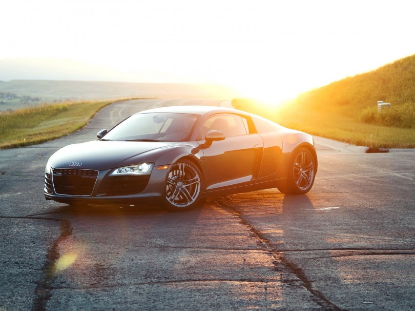 audi r8, audi, sports car, black, road, sunlight