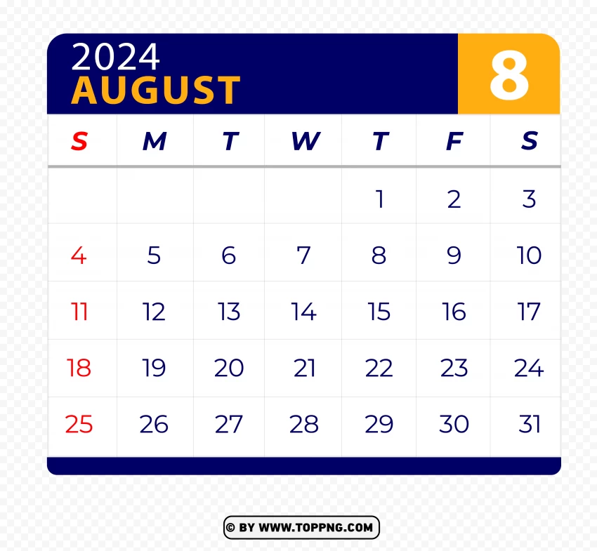 August 2024 Calendar Vector Page With Hd PNG Transparent Background