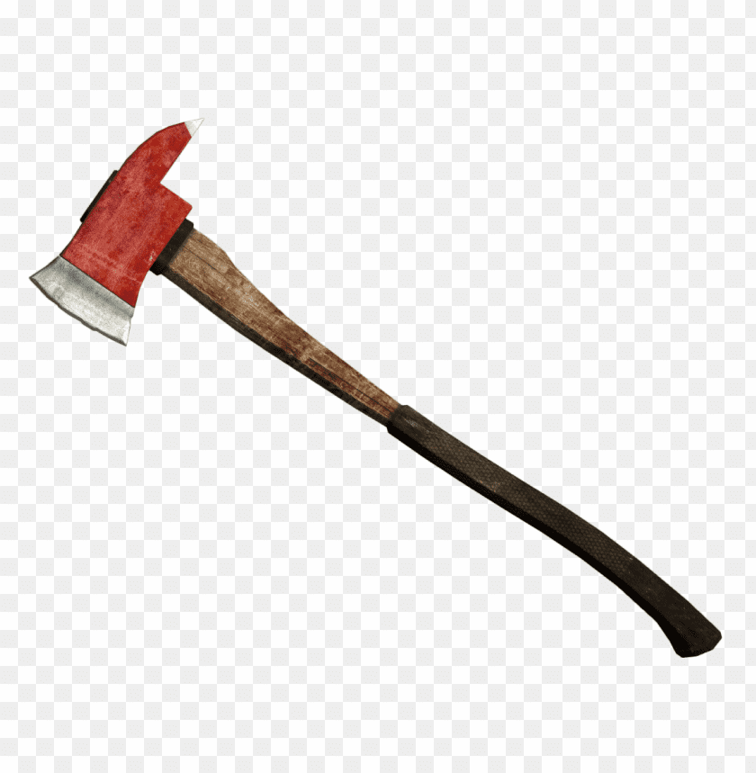 A red and silver axe with a wooden handle on a transparent background PNG