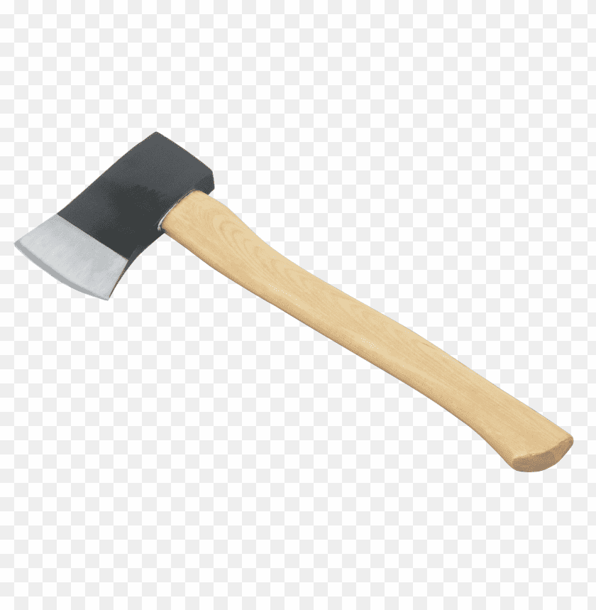 A wooden-handled axe with a sharp metal blade PNG