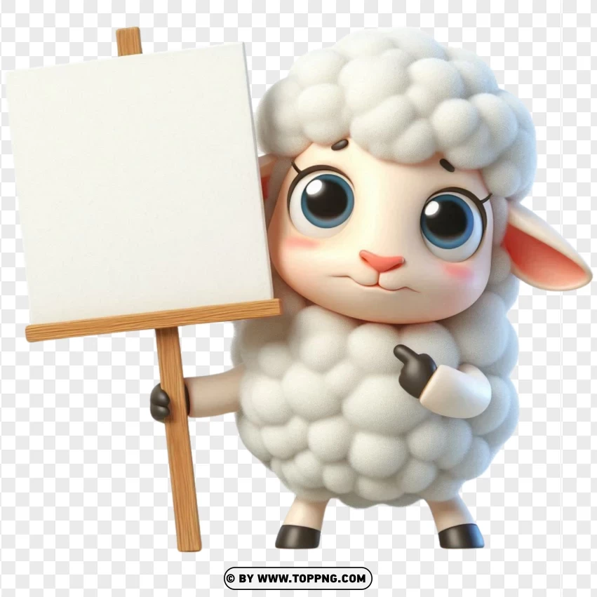 3d Cute Cartoon Baby Lamb Holding A Blank Sign PNG Transparent Background