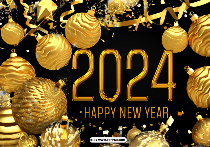 Hd Gold Card Design For Happy New Year 2024 PNG Transparent Background