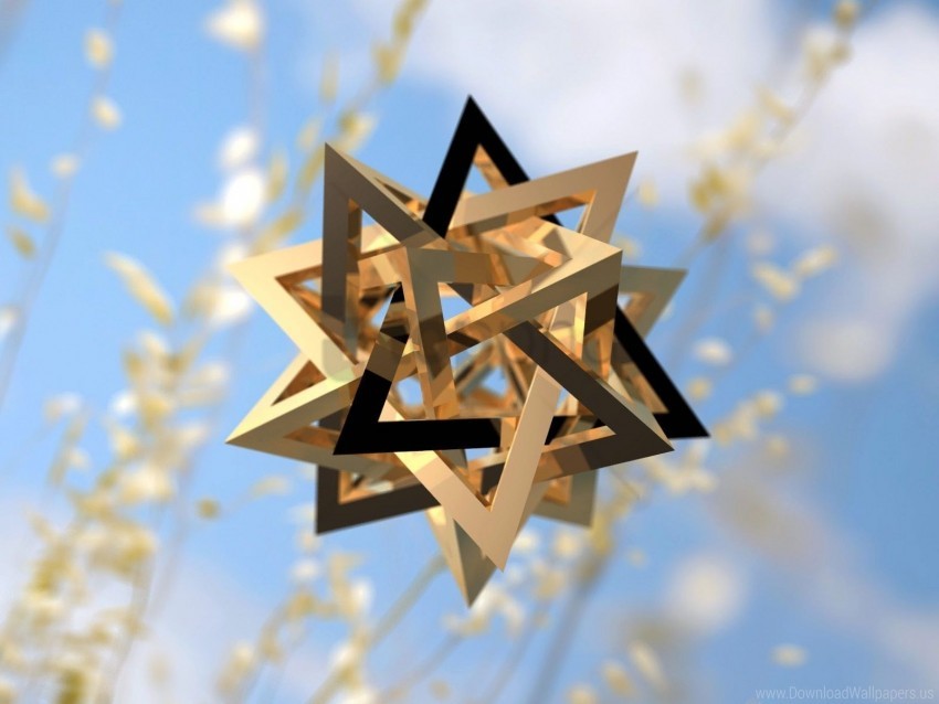 star, geometric shape, 3D design, nature background, golden hue, decorative art, abstract sculpture