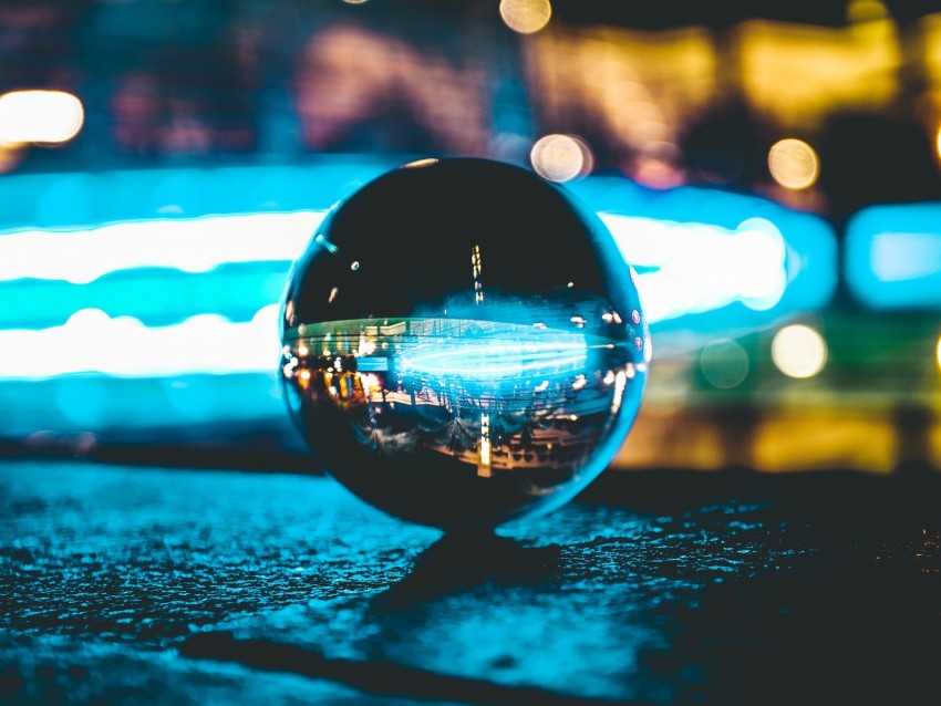 ball, glass, reflection, mirror, light, bokeh