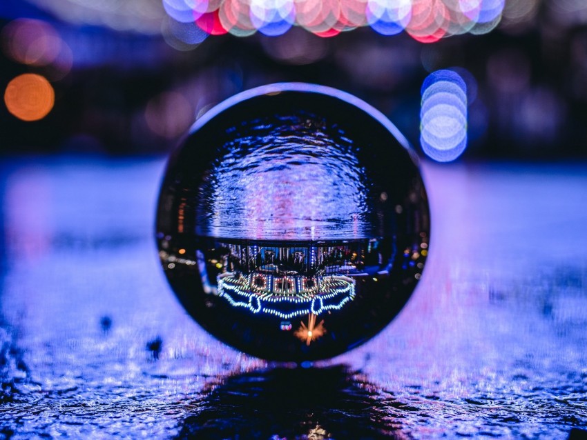 ball, glass, transparent, glare, bokeh