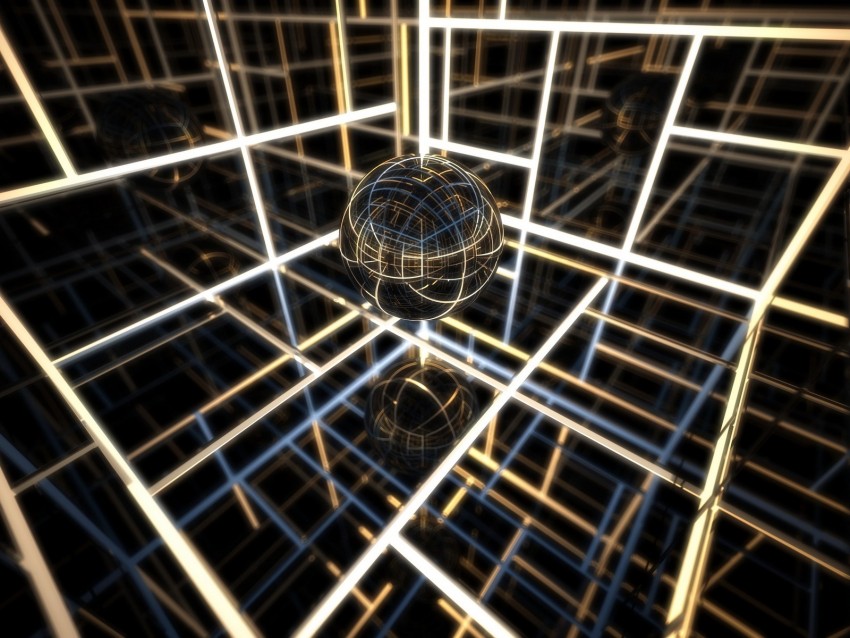 3D grid design, abstract art, futuristic sphere, digital artwork, geometric patterns