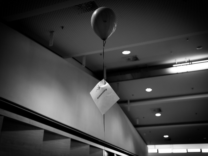 balloon, inscription, bw