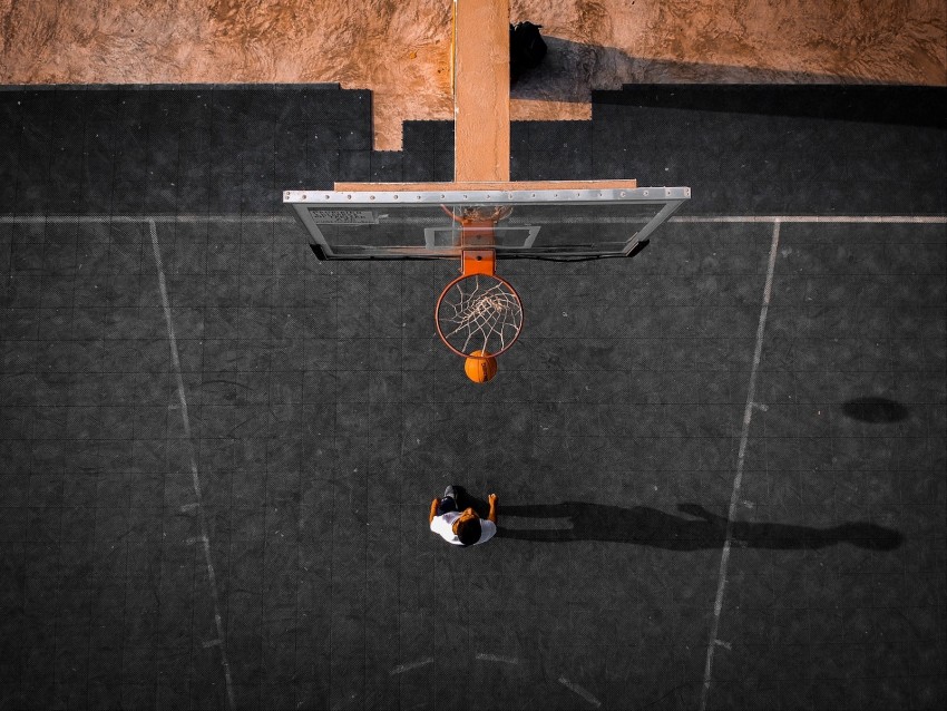 basketball, basketball hoop, ball, aerial view