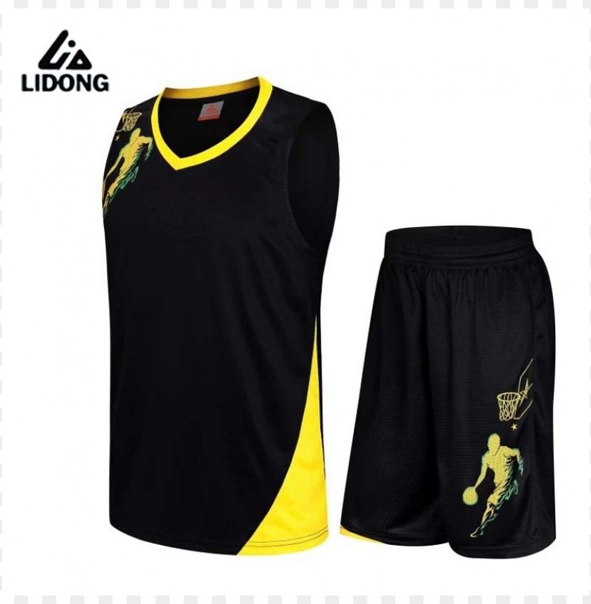 basketball jersey, sports apparel, athletic wear, black and yellow clothing, men's sportswear, basketball shorts, team uniform