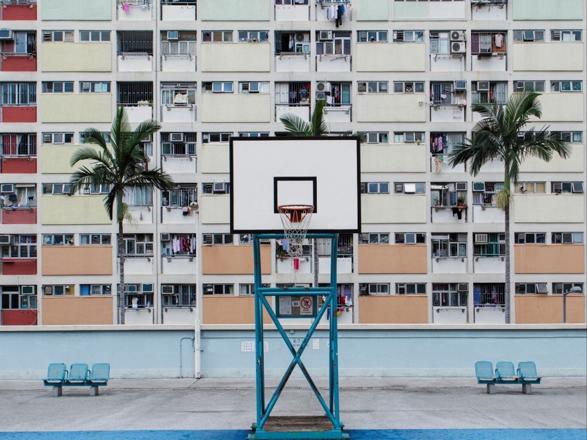 basketball court, playground, roof, building, urban