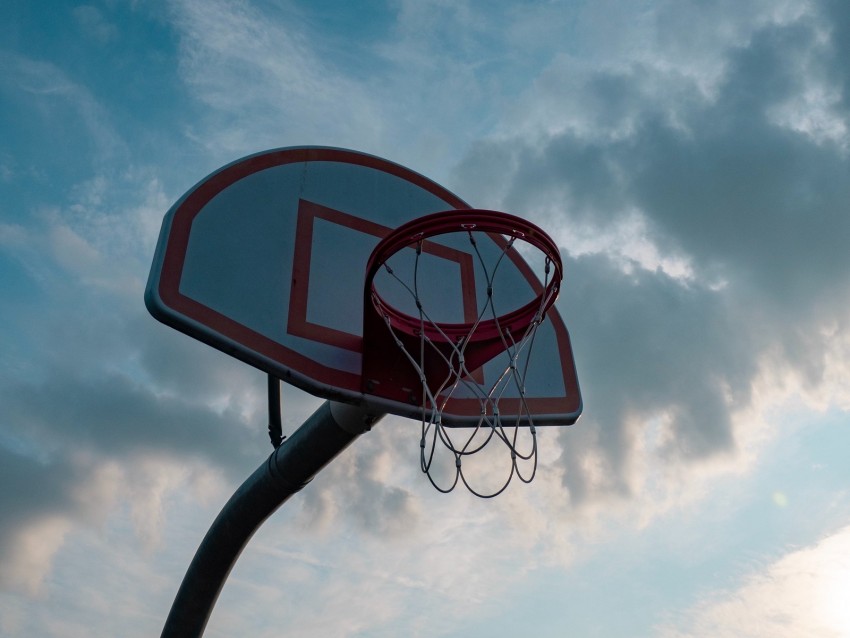 basketball hoop, basketball, basketball net, sky