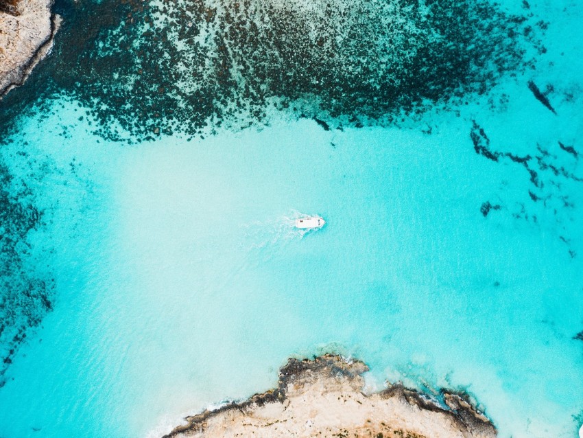 bay, aerial view, sea, yacht, coast, reefs