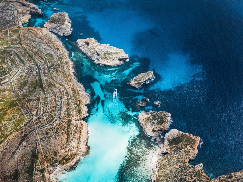 Bay Coast Stony Ocean Island Aerial View Background