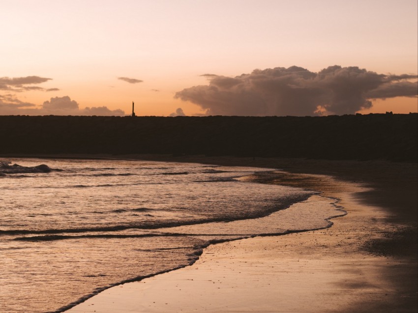 beach, dusk, dark, waves, coast