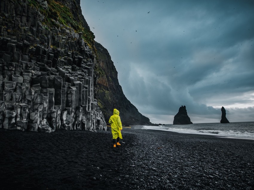 beach, man, sea, rocks, coast