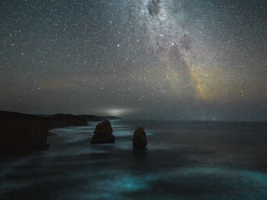 Beach Night Starry Sky Milky Way Sea Background