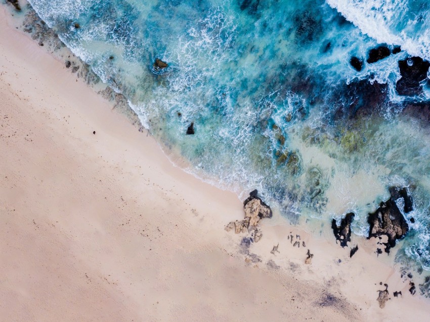 beach, sea, aerial view, waves, shore