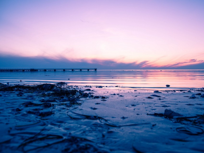 beach, sea, sunset, dusk, pier