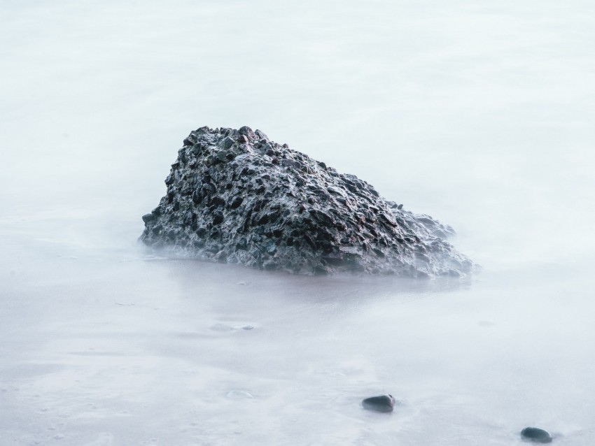 beach, stones, fog, water, shore