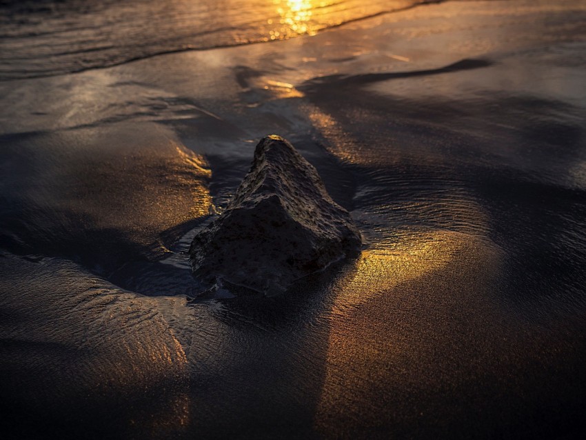 beach, stones, sunset, water, gleam