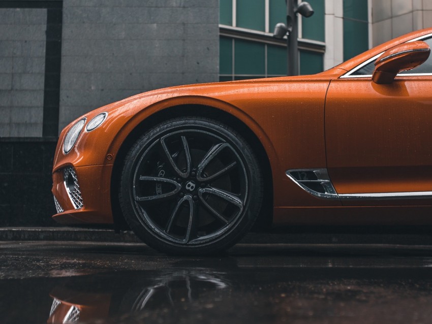 Bentley Continental Gt Bentley Car Orange Side View Wheel Background