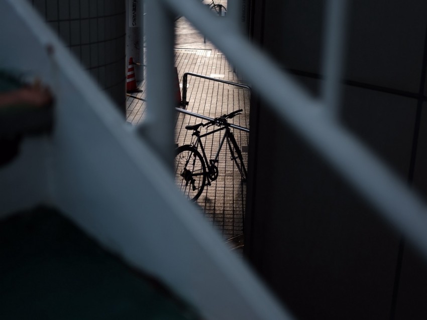 Bicycle Staircase Dark Building Background