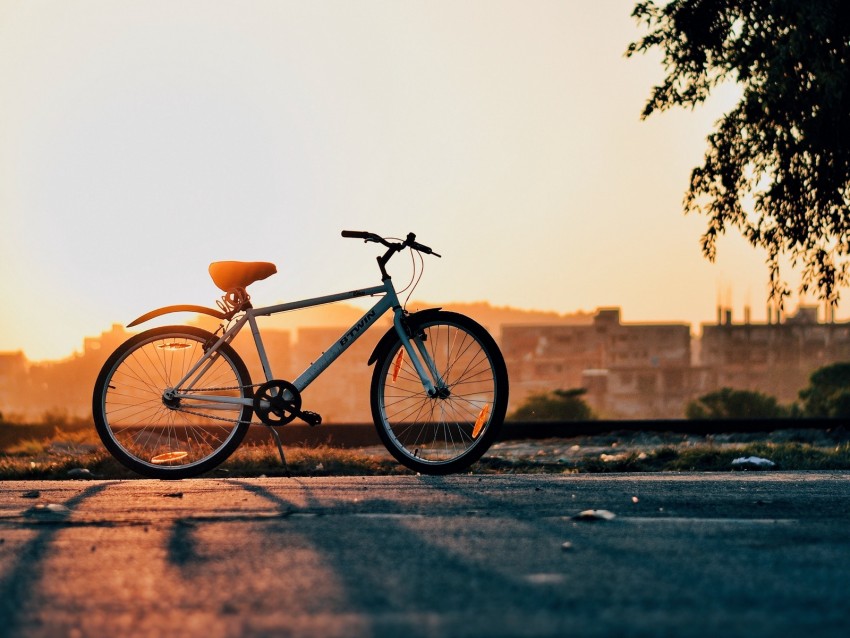 bike, sunset, horizon, sky