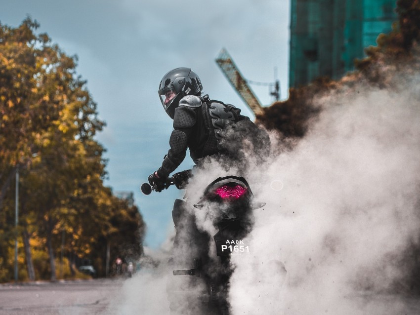 biker, motorcycle, drift, smoke, bike