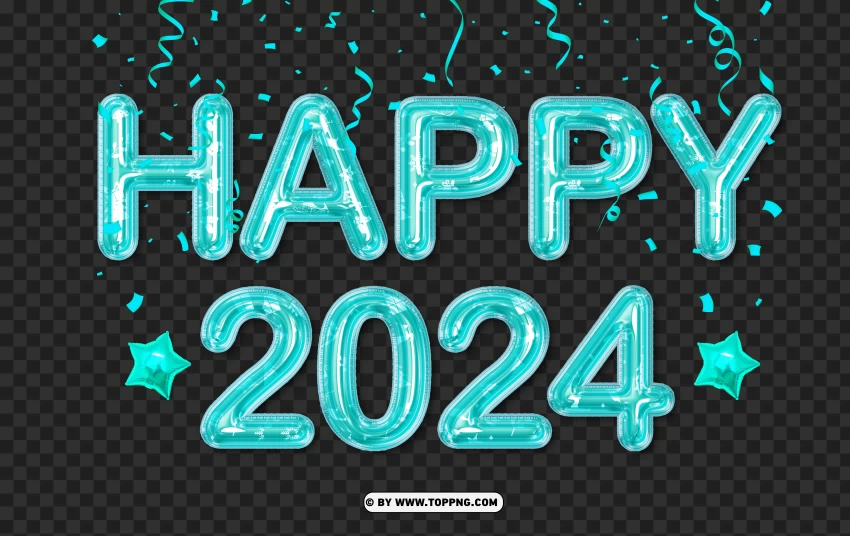 Blue 2024 With Stars Balloons Styles Image PNG Transparent Background