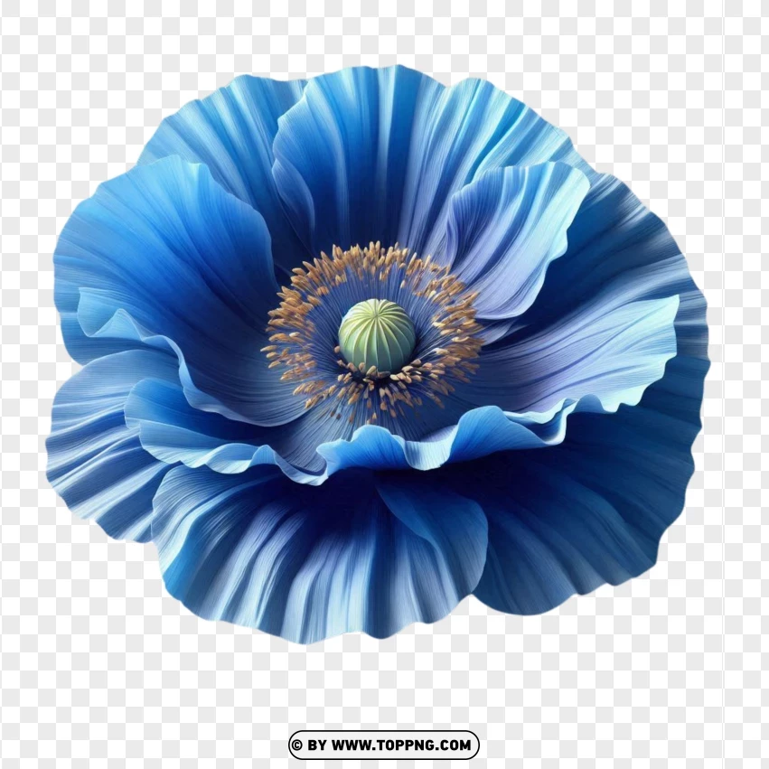 Realistic Blue Poppy Blossom Flower On PNG Transparent Background