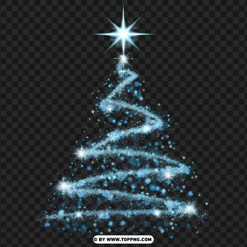 Blue Starry Christmas Tree With Bright Glow PNG Transparent Background