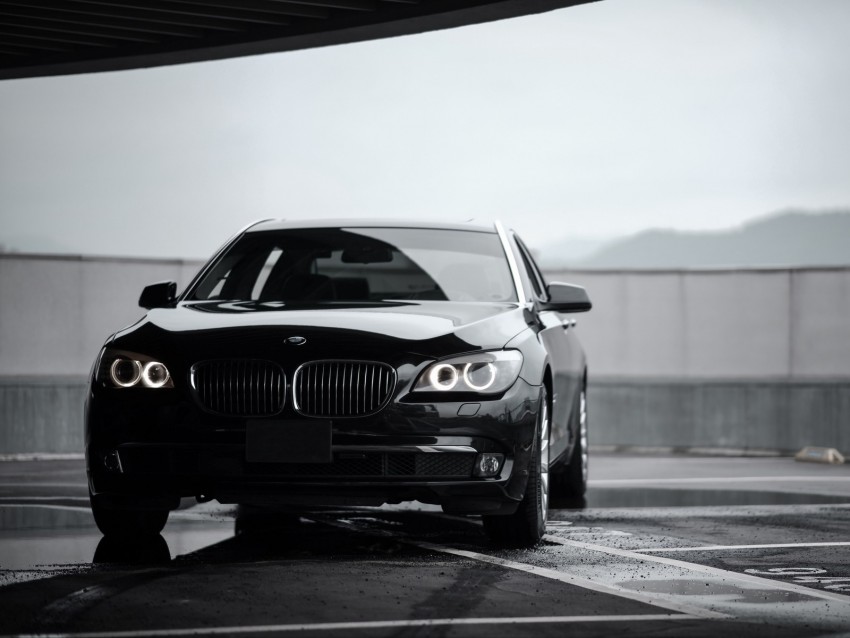 Bmw 7 Bmw Black Sedan Front View Premium Background