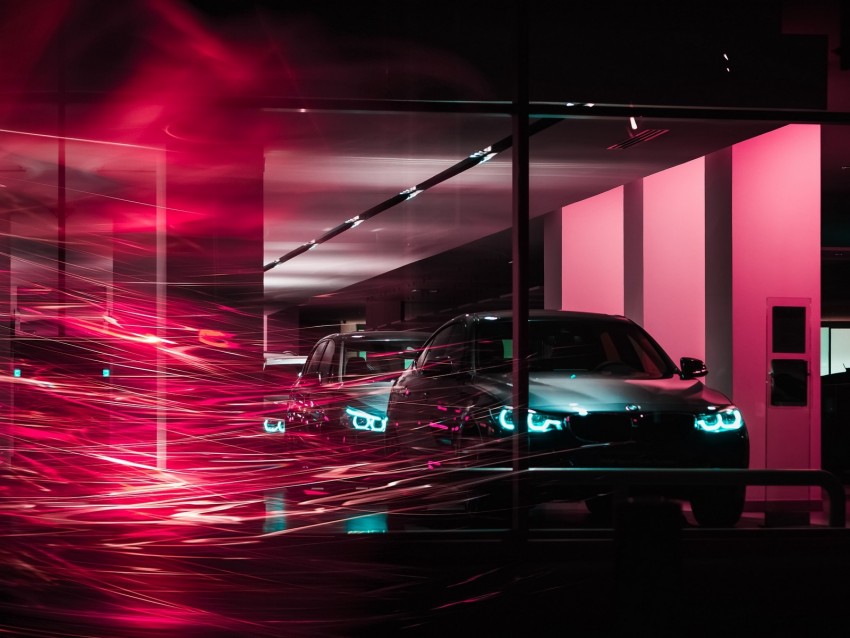 bmw, cars, long exposure, light, lines