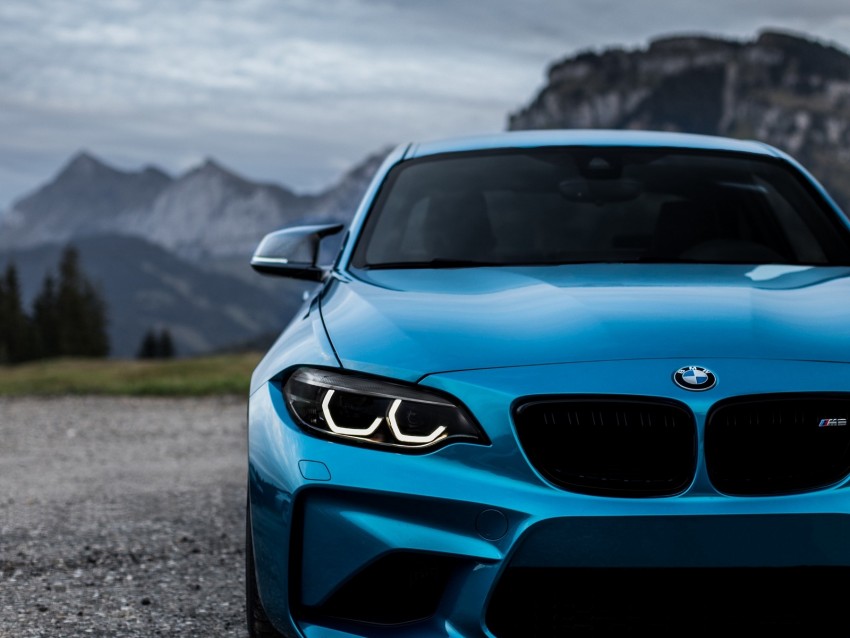 Bmw M2 Bmw Front View Blue Headlights Background